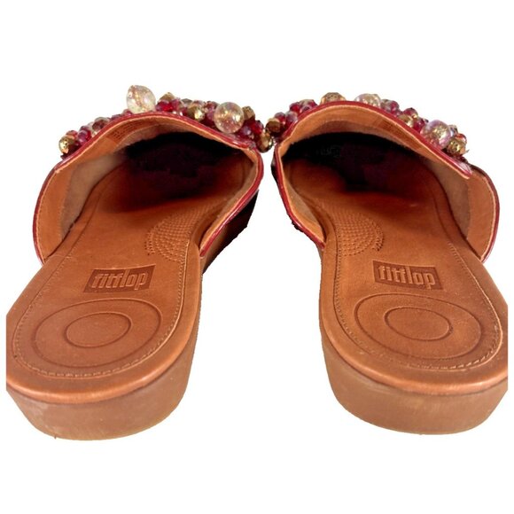 FitFlop Serene Deco Fire Red Patent Leather Embellished Mules Women’s 8 - Picture 7 of 12